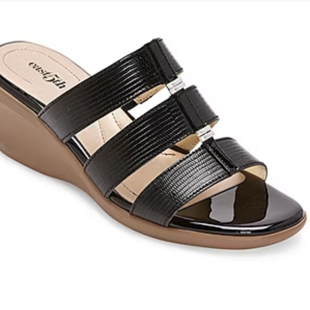 East 5th Black and Brown Wedge Sandals